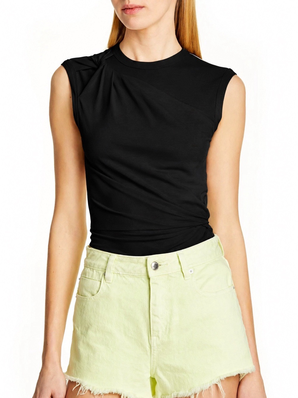 Alexander Wang Twisted Crepe Jersey Sleeveless Top Black
